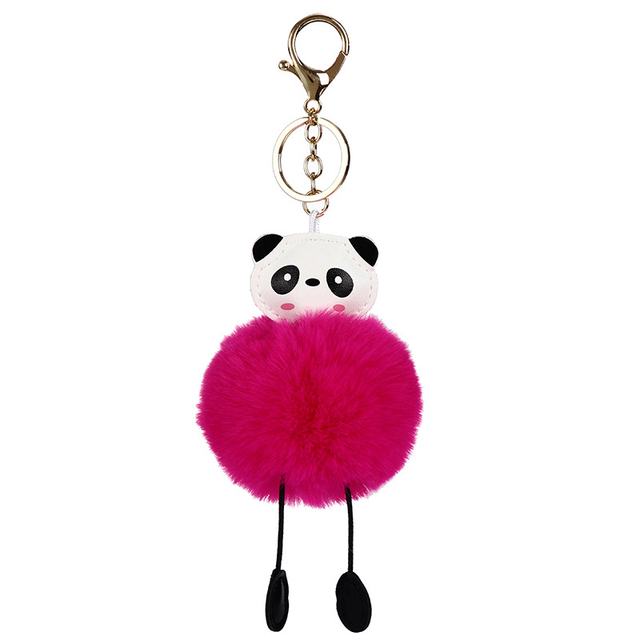 Brelok Panda Pompom z Faux Rabbit Fur dla kobiet - piękna piłka z wisiorkiem do torebek i kluczy - Wianko - 5