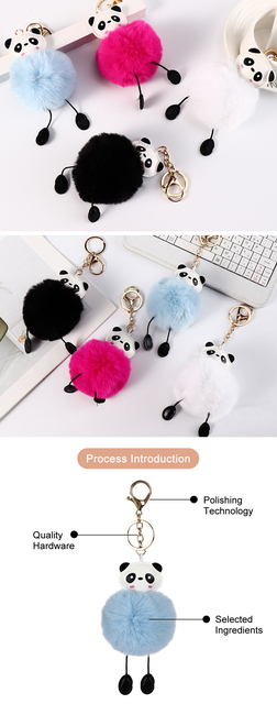 Brelok Panda Pompom z Faux Rabbit Fur dla kobiet - piękna piłka z wisiorkiem do torebek i kluczy - Wianko - 2