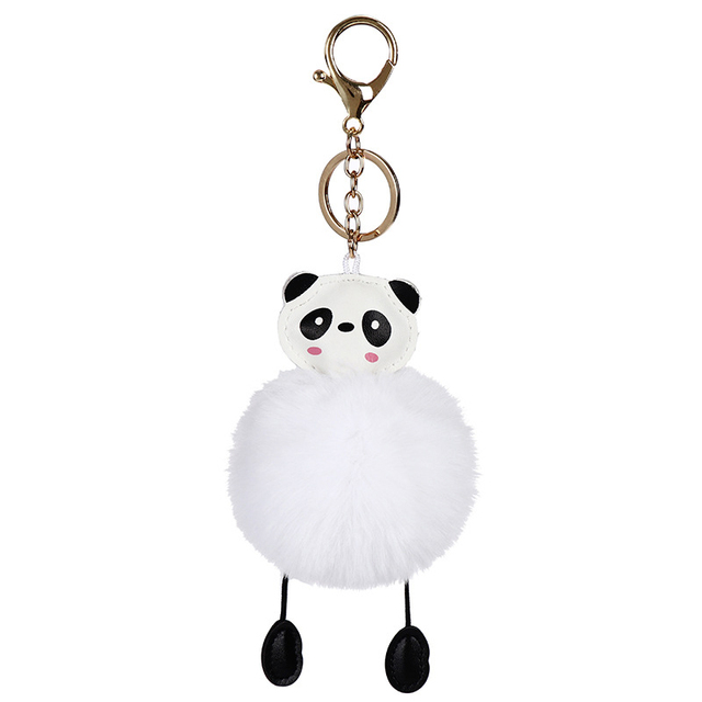 Brelok Panda Pompom z Faux Rabbit Fur dla kobiet - piękna piłka z wisiorkiem do torebek i kluczy - Wianko - 6