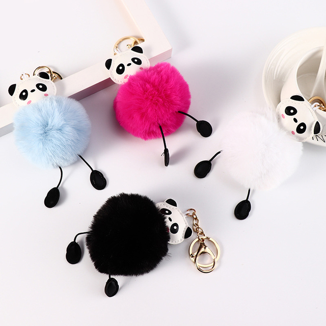 Brelok Panda Pompom z Faux Rabbit Fur dla kobiet - piękna piłka z wisiorkiem do torebek i kluczy - Wianko - 9