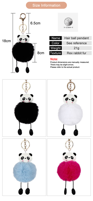 Brelok Panda Pompom z Faux Rabbit Fur dla kobiet - piękna piłka z wisiorkiem do torebek i kluczy - Wianko - 7