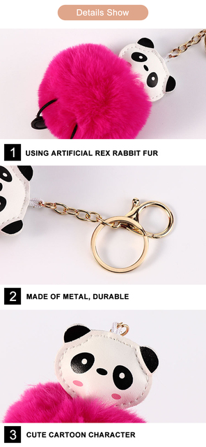 Brelok Panda Pompom z Faux Rabbit Fur dla kobiet - piękna piłka z wisiorkiem do torebek i kluczy - Wianko - 8