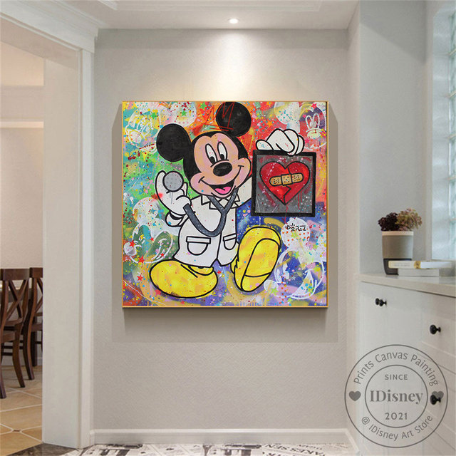 Plakat drukowany na płótnie z obrazem Myszki Miki - Disney Cartoon, idealny na ścianę w pokoju dziecięcym - Wianko - 4