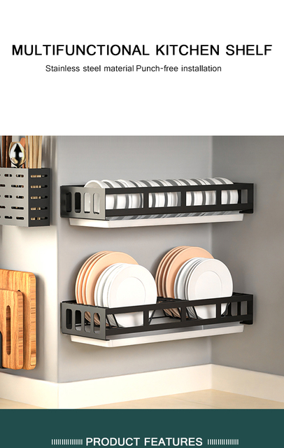 Stojaki kuchenne zrobione ze stali nierdzewnej do montażu na ścianie, idealne do przechowywania zastawy stołowej i drobnych przedmiotów - Wianko - 1