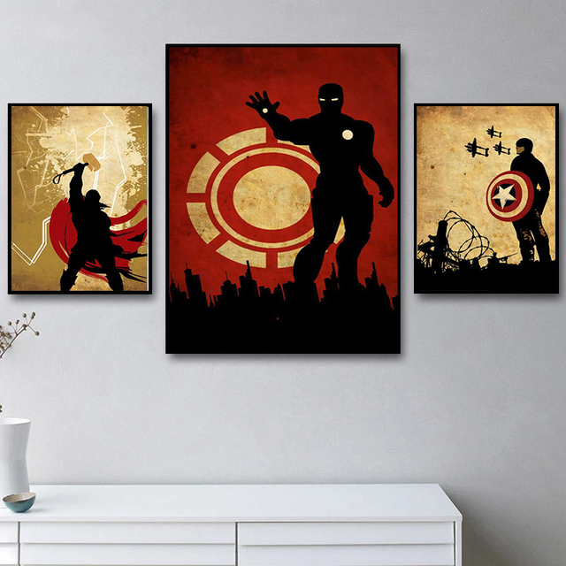 Obraz na płótnie Retro Avengers Iron Man i Kapitan Ameryka – Marvel – Superbohaterowie – Plakaty z nadrukami na ścianę – Salon – Malarstwo i kaligrafia - Wianko - 3