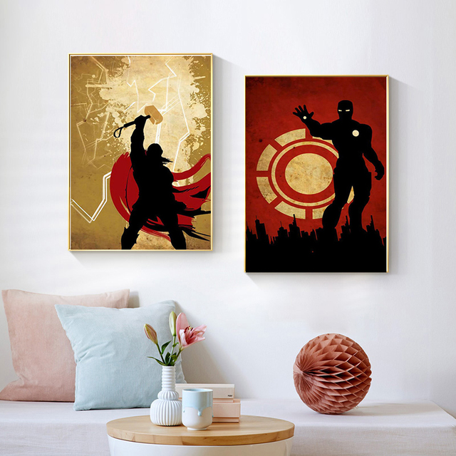 Obraz na płótnie Retro Avengers Iron Man i Kapitan Ameryka – Marvel – Superbohaterowie – Plakaty z nadrukami na ścianę – Salon – Malarstwo i kaligrafia - Wianko - 4