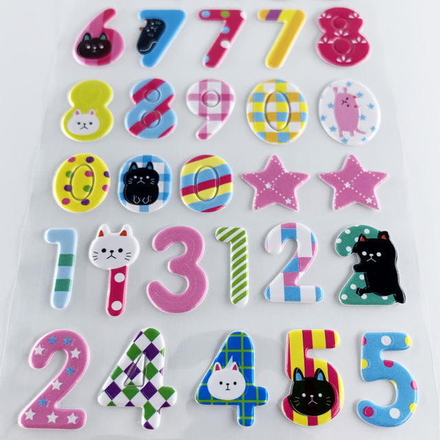 Zestaw 4 arkuszy naklejek dzieci 3D - alfabet cyfrowy, poznanie, zabawki DIY, śliczne bubble naklejki z pianki - Wianko - 8