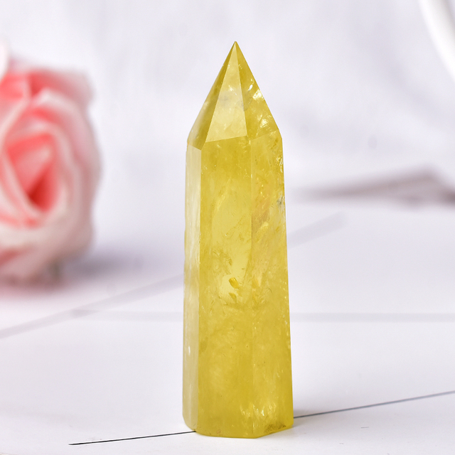 1PC naturalny kryształ cytryn z żółtym kwarcem w kształcie wieży Reiki - kamień uzdrawiający z motywem piramidy dla dekoracji wnętrz - Wianko - 8