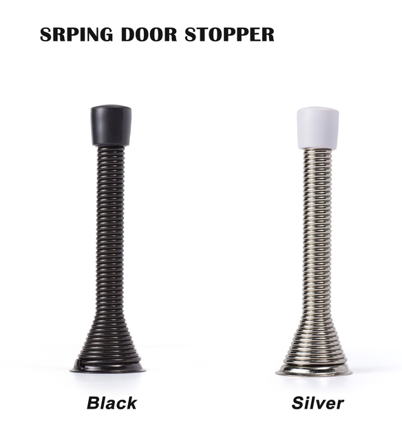 Ogranicznik sprężynowy do drzwi z gumowym zderzakiem, elastyczny ścienny ochraniacz do drzwi, kolor: czarny/srebrny, 3-1/4, heavy duty - Wianko - 1