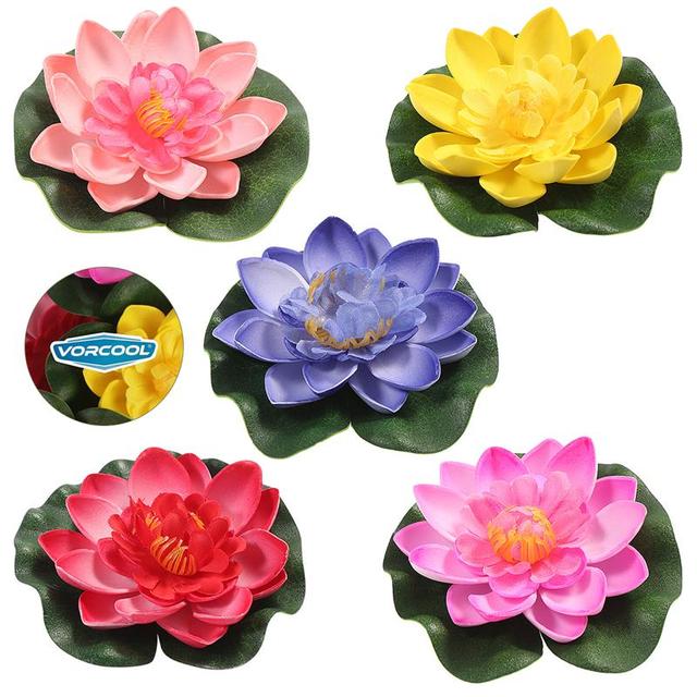 Sztuczne pływające kwiaty lotosu Vorcool - zestaw 5 sztuk po 10 cm dla ogrodu, stawu albo oczka wodnego - Wianko - 7