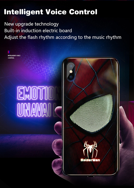 Anime Marvel Spiderman Luminous LED Flash Up etui na telefony iPhone - inteligentne sterowanie - zabawka - Wianko - 3
