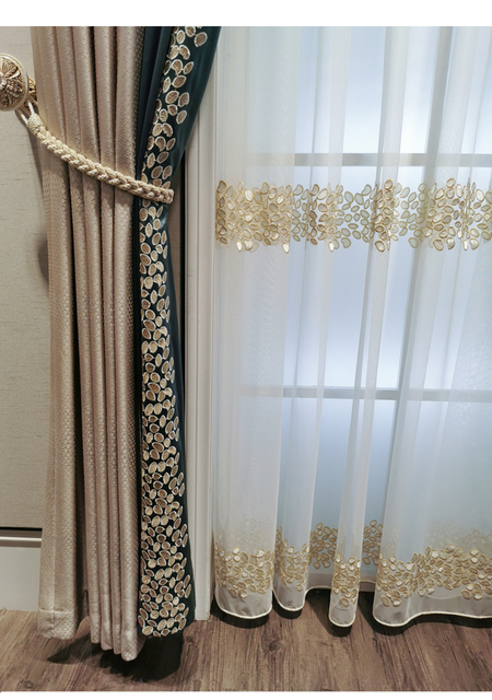 Luksusowe haftowane zasłony blackout z koronką i tiulowym wzorem liści do salonu i sypialni - niestandardowe - Wianko - 7