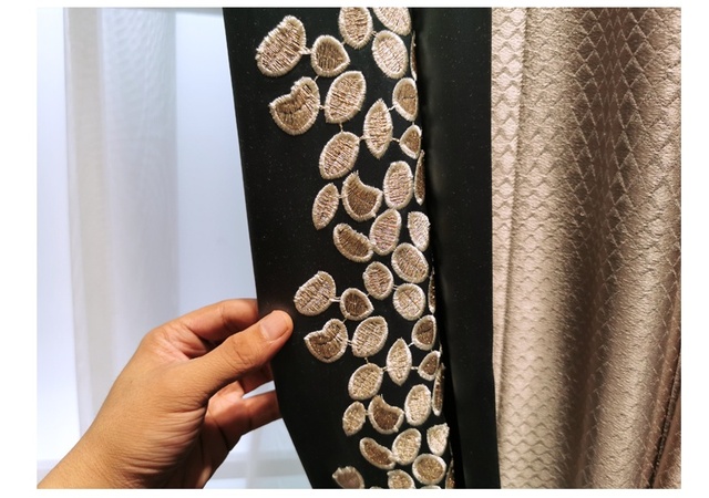 Luksusowe haftowane zasłony blackout z koronką i tiulowym wzorem liści do salonu i sypialni - niestandardowe - Wianko - 9