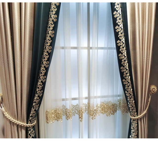 Luksusowe haftowane zasłony blackout z koronką i tiulowym wzorem liści do salonu i sypialni - niestandardowe - Wianko - 8