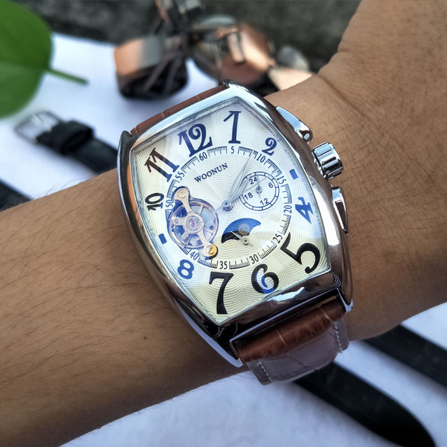 Zegarek męski mechaniczny Tonneau luksusowy wodoodporny ze skórzanym paskiem - Wianko - 19