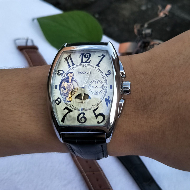 Zegarek męski mechaniczny Tonneau luksusowy wodoodporny ze skórzanym paskiem - Wianko - 20