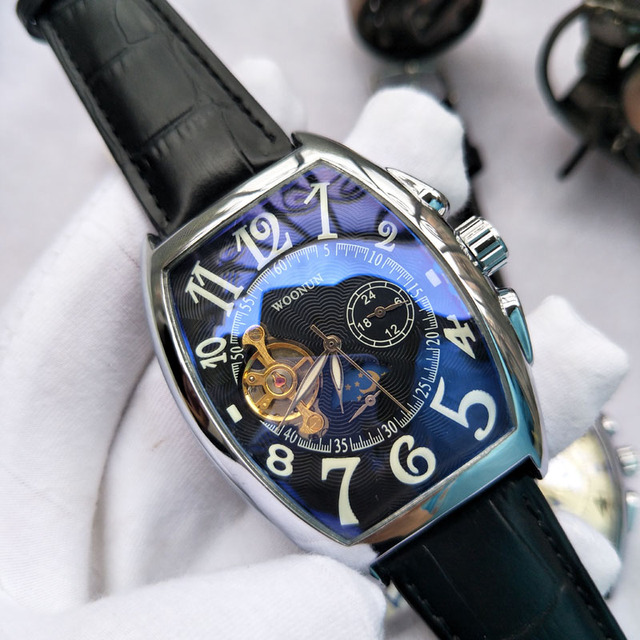 Zegarek męski mechaniczny Tonneau luksusowy wodoodporny ze skórzanym paskiem - Wianko - 16