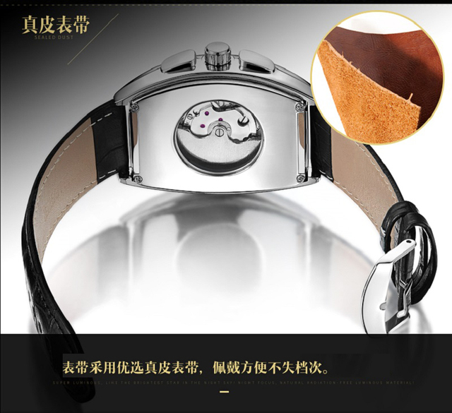 Zegarek męski mechaniczny Tonneau luksusowy wodoodporny ze skórzanym paskiem - Wianko - 10