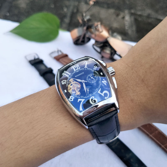 Zegarek męski mechaniczny Tonneau luksusowy wodoodporny ze skórzanym paskiem - Wianko - 18