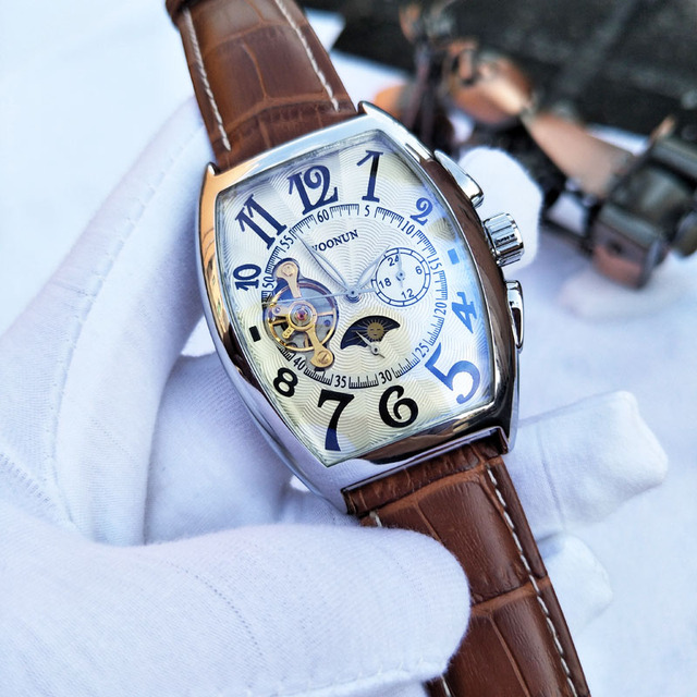 Zegarek męski mechaniczny Tonneau luksusowy wodoodporny ze skórzanym paskiem - Wianko - 17