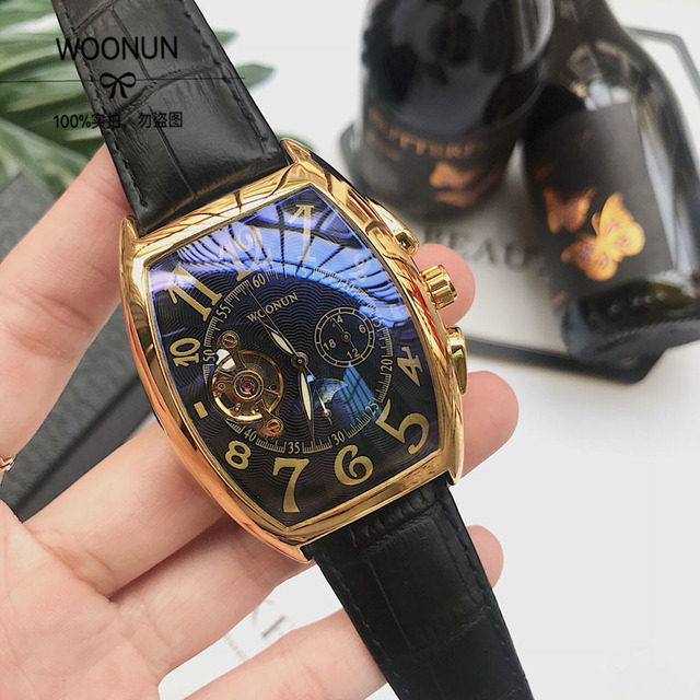 Zegarek męski mechaniczny Tonneau luksusowy wodoodporny ze skórzanym paskiem - Wianko - 13
