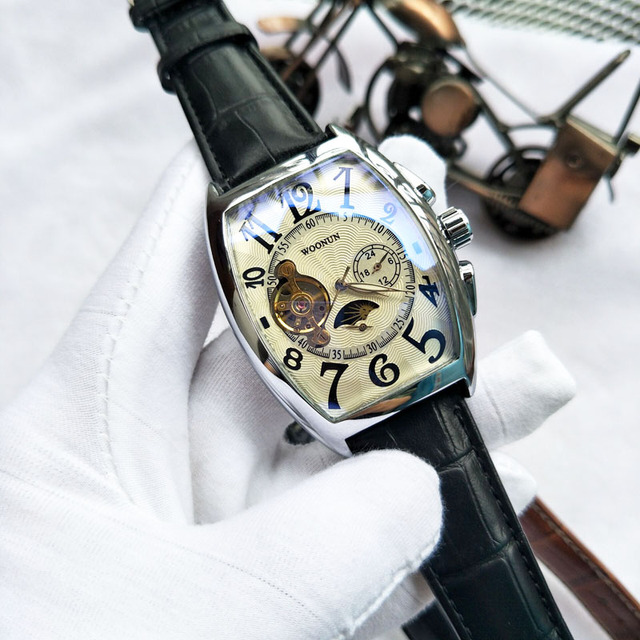 Zegarek męski mechaniczny Tonneau luksusowy wodoodporny ze skórzanym paskiem - Wianko - 14