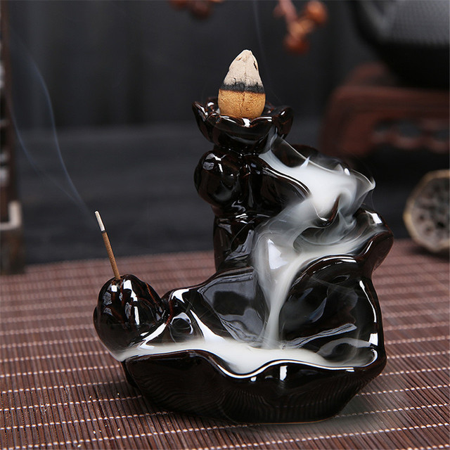 Kadzielnica ceramiczna do palenia kadzideł w stylu wodospadu - czarna glazura - Wianko - 9