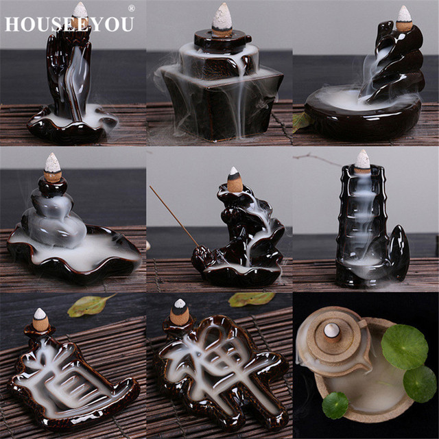 Kadzielnica ceramiczna do palenia kadzideł w stylu wodospadu - czarna glazura - Wianko - 3