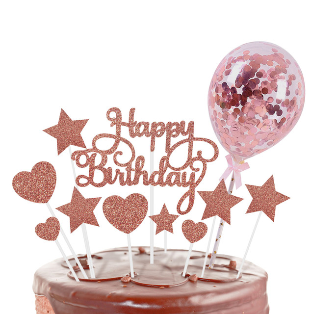 Różowe złote balony dekoracyjne na imprezę urodzinową i Baby Shower z topperem na tort - dekoracja urodzinowa chłopiec dziewczyna - Wianko - 5