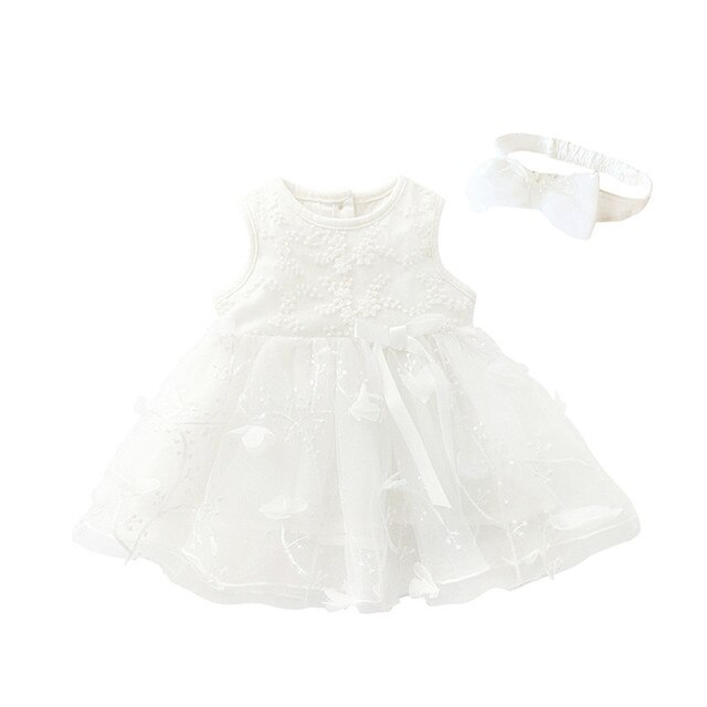 Sukienka tiulowa dla noworodka księżniczki z koronkowymi kwiatami i opaskami - letnia wyprawa - Wianko - 4