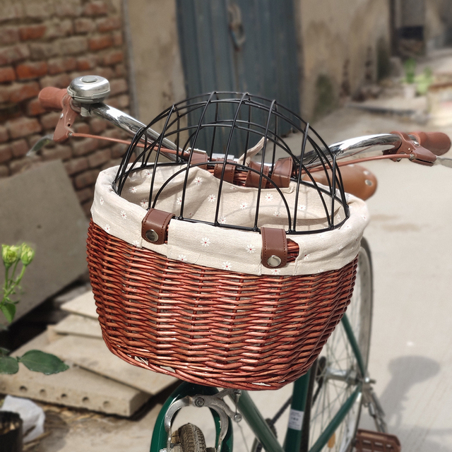 Koszyk rowerowy na przewóz psów - siedzisko ręcznie plecione z wikliny dla kota lub psa z możliwością zamontowania na przednim kole roweru - Wianko - 10
