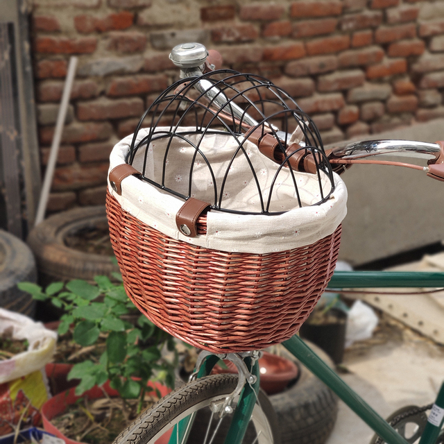 Koszyk rowerowy na przewóz psów - siedzisko ręcznie plecione z wikliny dla kota lub psa z możliwością zamontowania na przednim kole roweru - Wianko - 12