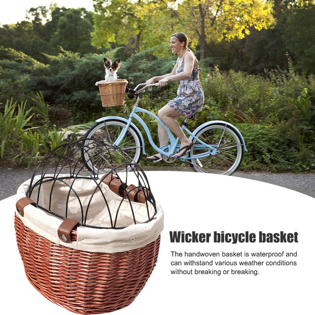 Koszyk rowerowy na przewóz psów - siedzisko ręcznie plecione z wikliny dla kota lub psa z możliwością zamontowania na przednim kole roweru - Wianko - 8