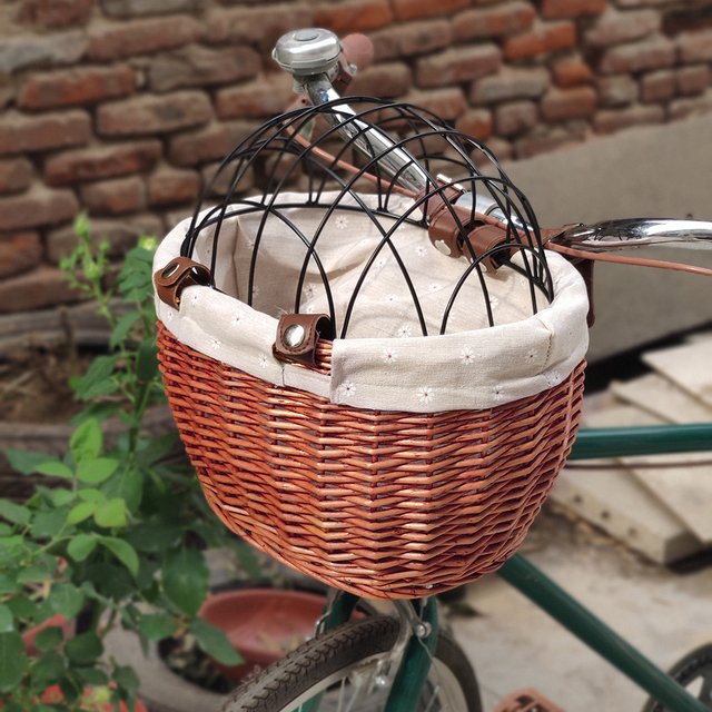 Koszyk rowerowy na przewóz psów - siedzisko ręcznie plecione z wikliny dla kota lub psa z możliwością zamontowania na przednim kole roweru - Wianko - 9