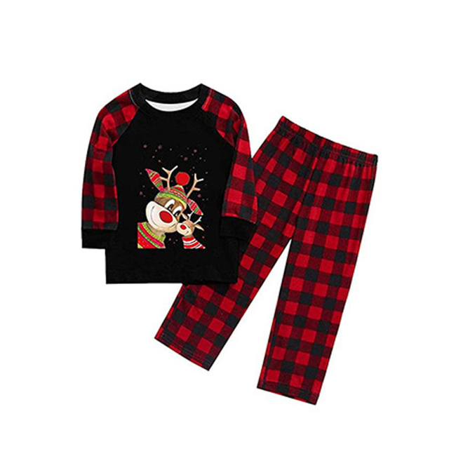 Jednakowe piżamy bożonarodzeniowe dla całej rodziny z nadrukiem jeleni, długa bielizna nocna i spodnie garnitur - Wianko - 3
