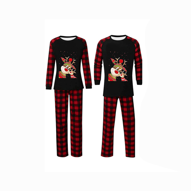 Jednakowe piżamy bożonarodzeniowe dla całej rodziny z nadrukiem jeleni, długa bielizna nocna i spodnie garnitur - Wianko - 5