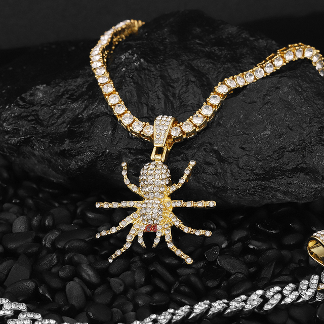 Naszyjnik męski Hip Hop pająk łańcuch tenisowy 4mm cyrkon Iced Out Bling biżuteria - Wianko - 6