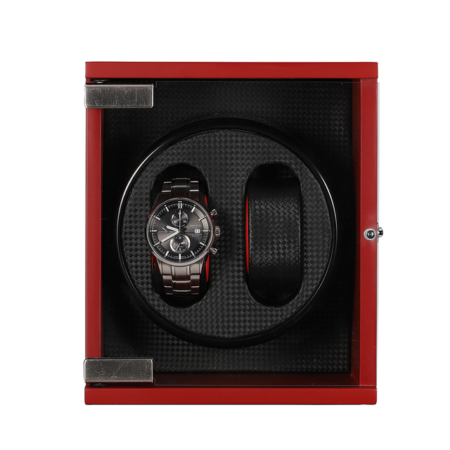 Zegarek drewniany automatyczny obrót Winde LT + 2 pudełko wystawowe - czarny zewnętrzny, czerwony wewnętrzny - nowy styl 2019 - Wianko - 2