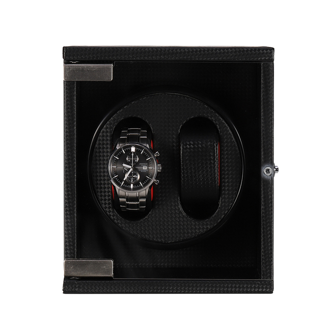 Zegarek drewniany automatyczny obrót Winde LT + 2 pudełko wystawowe - czarny zewnętrzny, czerwony wewnętrzny - nowy styl 2019 - Wianko - 1