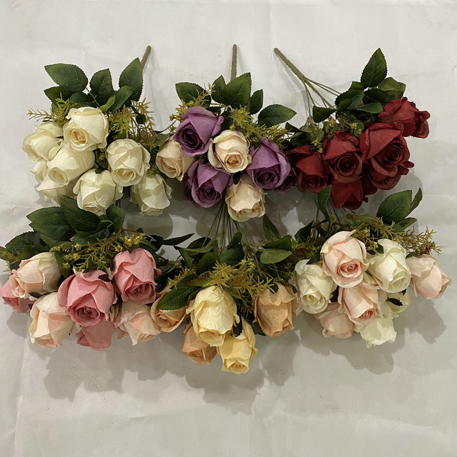 Głowice płatek śniegu Jade Bud - bukiet 9 róż sztucznych kwiatów wesele dekoracje stołu DIY kwiat sztuczny jedwabny roślina - Wianko - 6