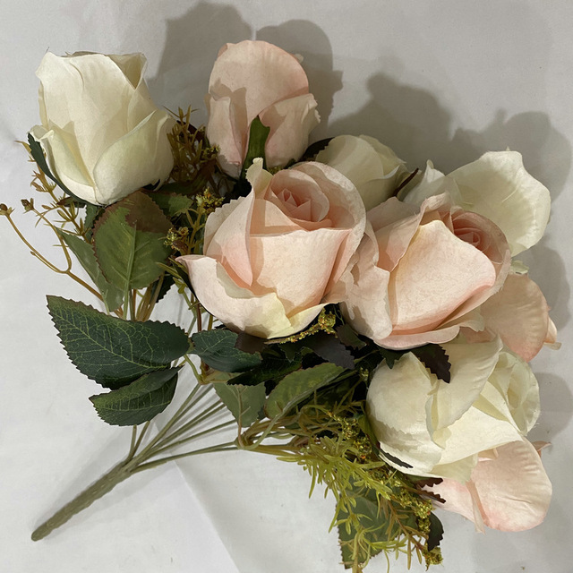Głowice płatek śniegu Jade Bud - bukiet 9 róż sztucznych kwiatów wesele dekoracje stołu DIY kwiat sztuczny jedwabny roślina - Wianko - 9