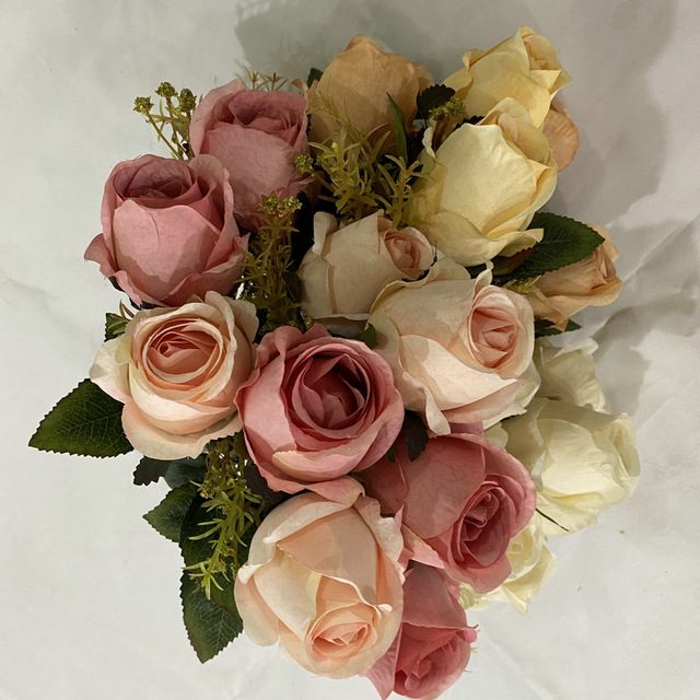 Głowice płatek śniegu Jade Bud - bukiet 9 róż sztucznych kwiatów wesele dekoracje stołu DIY kwiat sztuczny jedwabny roślina - Wianko - 7