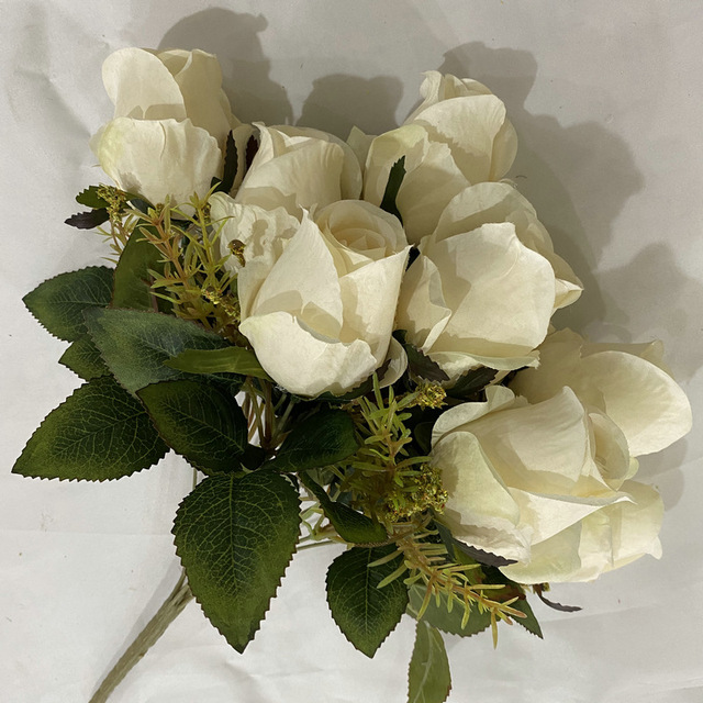 Głowice płatek śniegu Jade Bud - bukiet 9 róż sztucznych kwiatów wesele dekoracje stołu DIY kwiat sztuczny jedwabny roślina - Wianko - 10