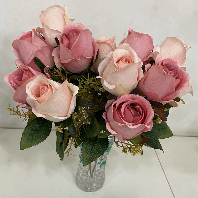 Głowice płatek śniegu Jade Bud - bukiet 9 róż sztucznych kwiatów wesele dekoracje stołu DIY kwiat sztuczny jedwabny roślina - Wianko - 2