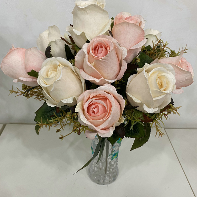 Głowice płatek śniegu Jade Bud - bukiet 9 róż sztucznych kwiatów wesele dekoracje stołu DIY kwiat sztuczny jedwabny roślina - Wianko - 4