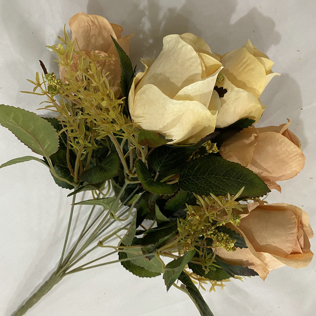 Głowice płatek śniegu Jade Bud - bukiet 9 róż sztucznych kwiatów wesele dekoracje stołu DIY kwiat sztuczny jedwabny roślina - Wianko - 12