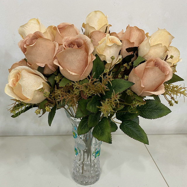 Głowice płatek śniegu Jade Bud - bukiet 9 róż sztucznych kwiatów wesele dekoracje stołu DIY kwiat sztuczny jedwabny roślina - Wianko - 3