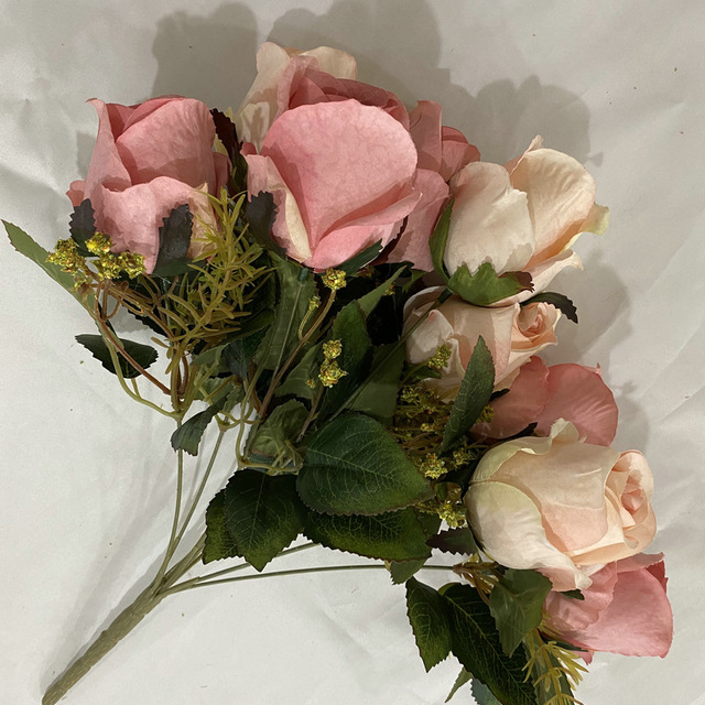 Głowice płatek śniegu Jade Bud - bukiet 9 róż sztucznych kwiatów wesele dekoracje stołu DIY kwiat sztuczny jedwabny roślina - Wianko - 11