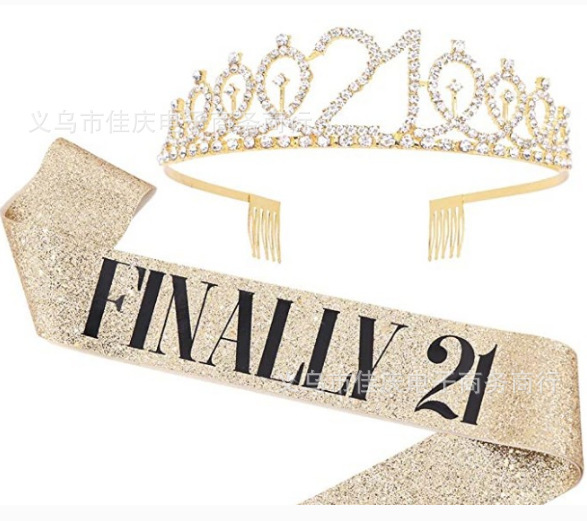 Czapka korona dziewczyna różowe złoto pasek ramiączko błyszczące urodzinowe zestaw 321 - Wianko - 18