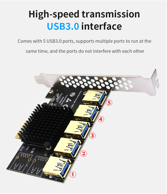 Mnożnik Pcie TISHRIC - PCI Express 1X 16X Riser 009s 010 USB 3.0 - 4/5/6/7 portów do wydobycia bitcoinów - Wianko - 21
